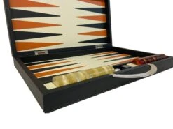 Backgammon Cuir Véritable GM - Noir / Orange - Renzo Romagnoli -Rouge et Noir Magasin backgammon cuir veritable gm noir orange renzo romagnoli backgammon en cuir cadeau bel objet 173565