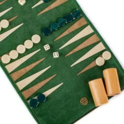 Backgammon De Voyage - Roulable - Cuir Vert