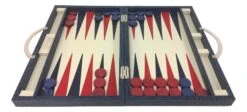 Backgammon En Cuir Véritable MM - Bleu Croco - Renzo Romagnoli