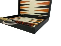 Backgammon En Cuir Véritable MM - Noir / Orange - Renzo Romagnoli -Rouge et Noir Magasin backgammon en cuir veritable mm noir orange renzo romagnoli backgammon en cuir 175778