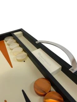 Backgammon En Cuir Véritable MM - Noir / Orange - Renzo Romagnoli -Rouge et Noir Magasin backgammon en cuir veritable mm noir orange renzo romagnoli backgammon en cuir 376563