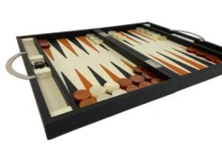 Backgammon En Cuir Véritable MM - Noir / Orange - Renzo Romagnoli -Rouge et Noir Magasin backgammon en cuir veritable mm noir orange renzo romagnoli backgammon en cuir 648766