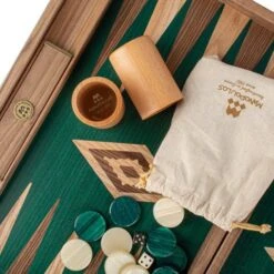 Backgammon En Noyer - Vert -Rouge et Noir Magasin backgammon en noyer vert backgammon en bois marquete 468750