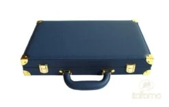 Backgammon Luxe Style Cuir / Pions Cerclés Dorés MM - Bleu -Rouge et Noir Magasin backgammon luxe style cuir pions cercles dores mm bleu backgammon en cuir vegan de voyage 252496