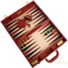Backgammon Luxe Style Cuir / Pions Cerclés Dorés MM - Rouge