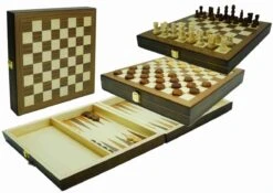 HOT Coffret Multijeux Dames / Echecs / Backgammon - Noyer