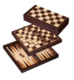 Echecs / Backgammon De Voyage - Magnétique - Bois Exotiques