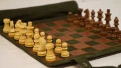 Ensemble D'échecs Roulable Magnétique - Cuir Véritable - Vert / Intérieur Doré