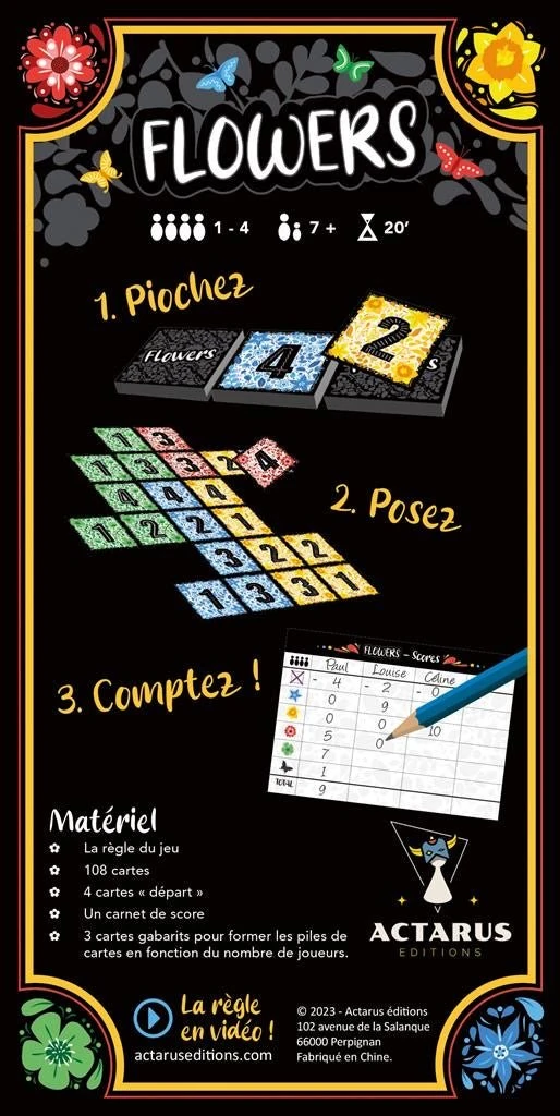 Flowers ASMODEE Flowers -Rouge et Noir Magasin flowers jeu de plateau de strategie dambiance enfants cadeau 12a 401542