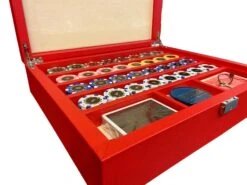 Mallette De Poker En Cuir Grainé - Rouge -Rouge et Noir Magasin mallette de poker en cuir graine rouge coffret de poker de luxe 665308